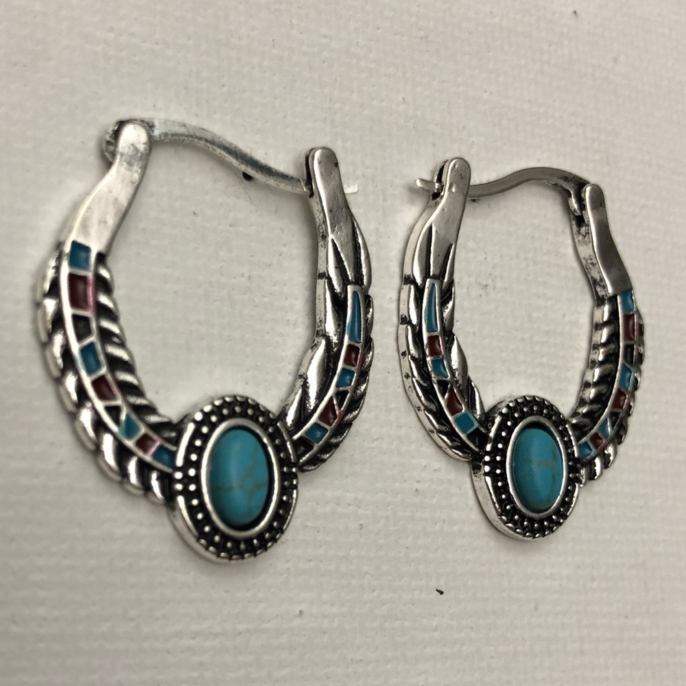 Silver Colored w/ Turquoise Stone Earrings